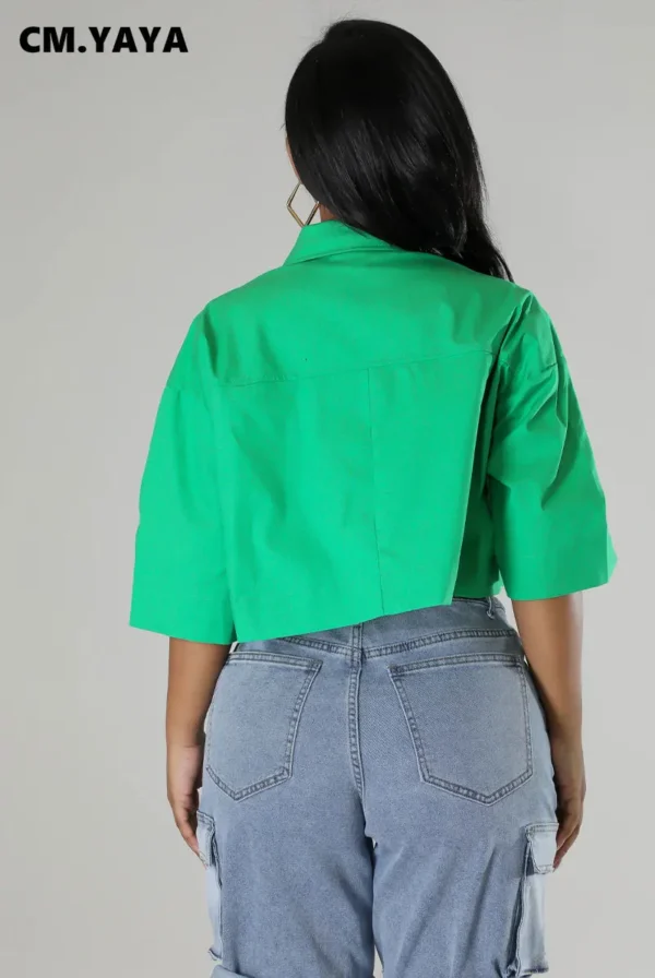 Women Half Sleeve V-neck Blouse and Shirt Street Basic Crop Tops  2024 Fashion Casual Summer Leisure Loose Outwear - Image 4