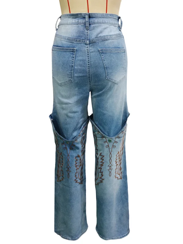 Women Denim Pants Retro Wide Leg Embroidery Jeans Straight Trousers 2025 Fashion Summer Street Lady Pants Trousers - Image 7