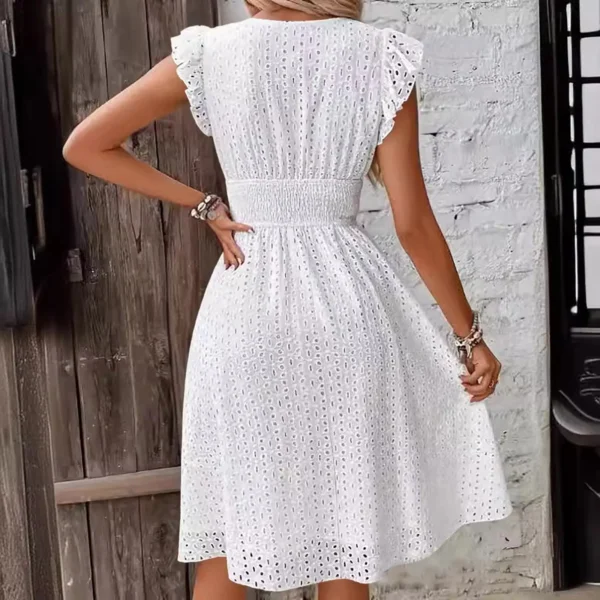 Women's Dress Lace Jacquard Hollow Out Slim V Neck Elastic Waist Midi Dress Vacation Mid Length Dresses For Daily Wear Korean - Image 8
