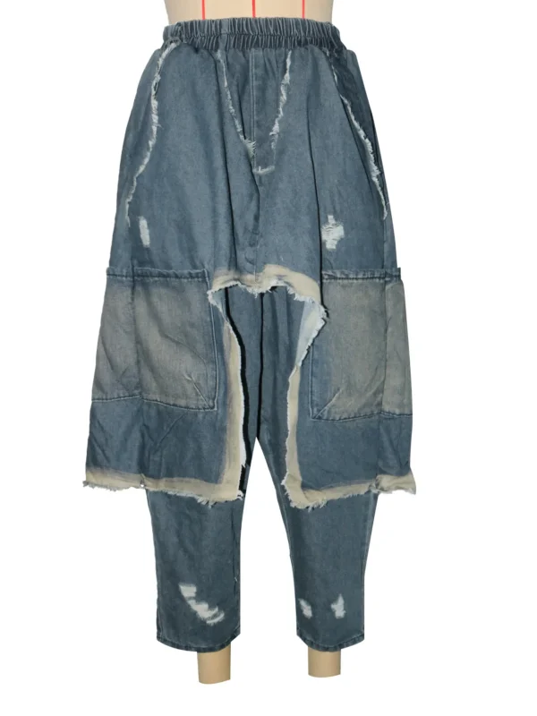 Women Streetwear Ripped Out Hole Denim Pants 2025 Fall Autumn Loose Safari Style Cargo Harem Hip Hop Jeans - Image 6