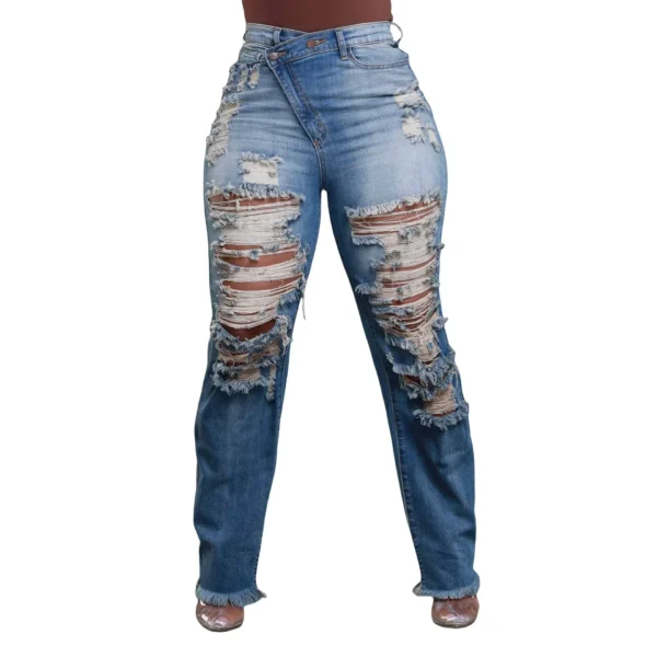 Denim Pants Women Retro Sexy Hole Hollow Out Jeans Ripped out Pencil Trousers 2024 Street Skinny High Waist Lady Pant