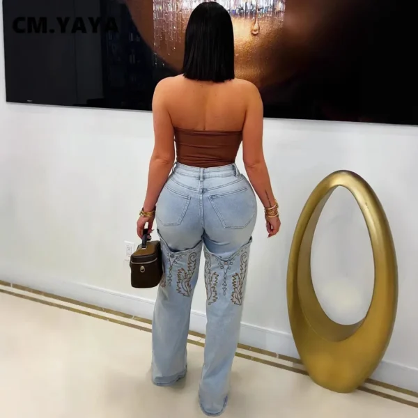 Women Denim Pants Retro Wide Leg Embroidery Jeans Straight Trousers 2025 Fashion Summer Street Lady Pants Trousers - Image 3