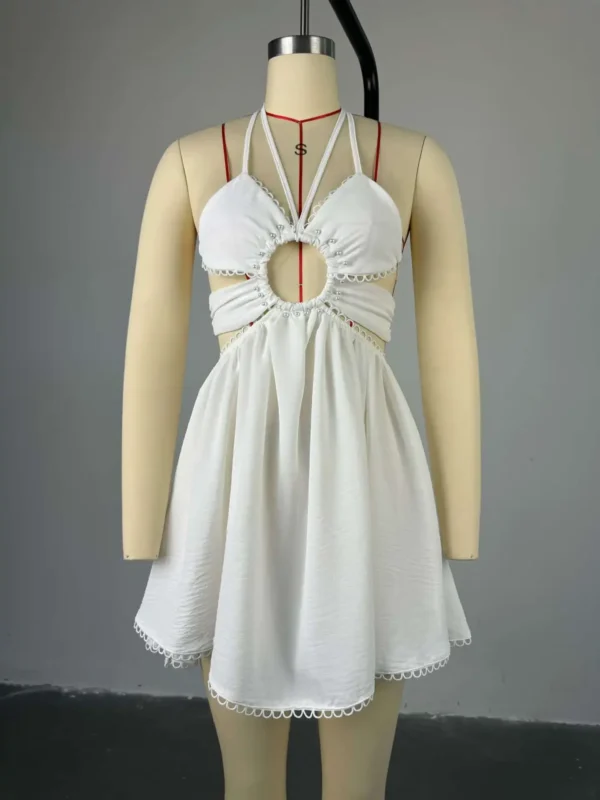 2024 Women Halter Strap Sleeveless Mini A-Line Dress Sexy Beading Backless Streetwear Evening Night Club Party Dresses - Image 6