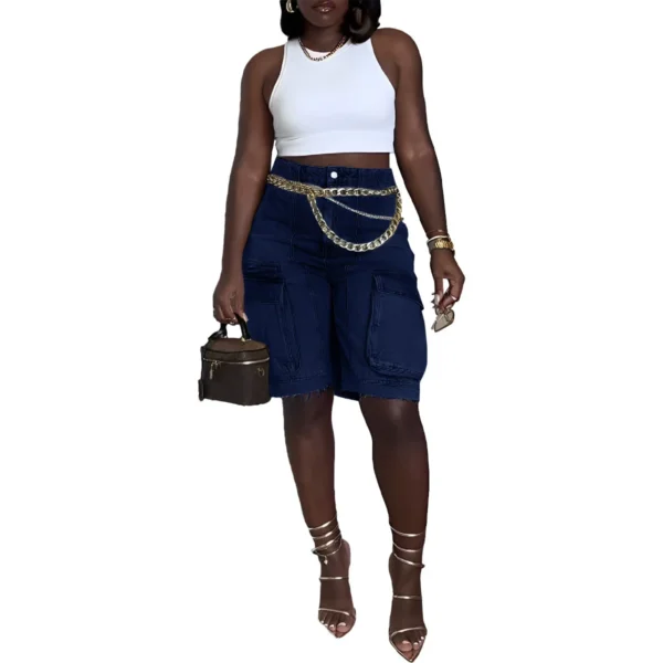 Women Fashion Pocket Side Straight Knee Length Cargo Jeans 2025 Summer Party Street Short Pants - Image 3
