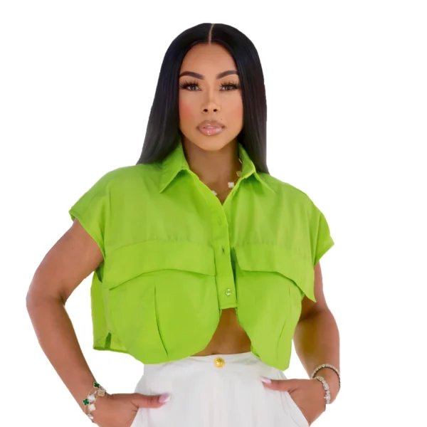Women Fashion Single Breasted Pocket Front Irregular Short Sleeve Mini Blouse and Shirt Top 2023 Summer - Image 5