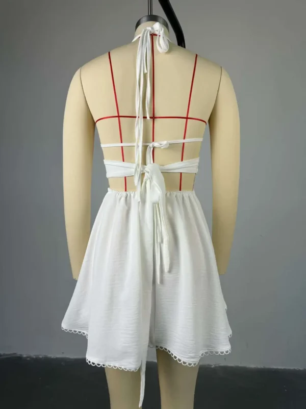 2024 Women Halter Strap Sleeveless Mini A-Line Dress Sexy Beading Backless Streetwear Evening Night Club Party Dresses - Image 7