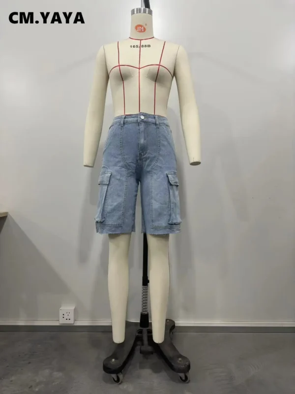 Women Fashion Pocket Side Straight Knee Length Cargo Jeans 2025 Summer Party Street Short Pants - Image 6