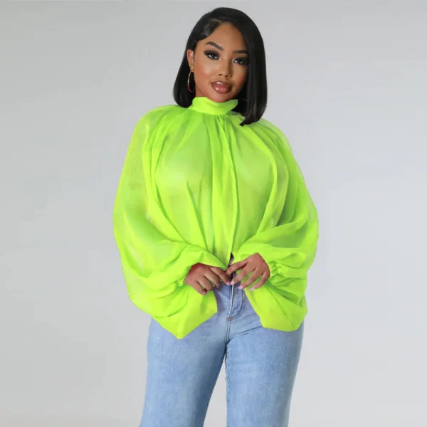 Women Fashion Gradient Printed Batwing Long Sleeve Front Split See Though Loose Sexy Party Club Blouse and Shirt Tops - Image 2