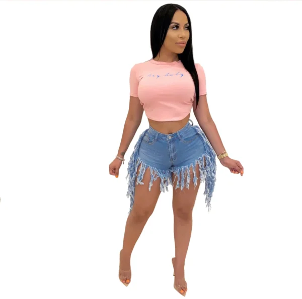 Summer Women Zipper Fly Washed Tassel Hem Regular Denim Short Pants Classic Streetwear Fashion Shorts Jeans - Image 3