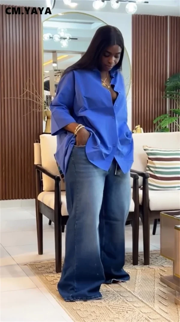 Women Three Quarter Sleeve Turn-down Collar Loose Shirts 2025 SummerOL Work Fashion Turn-down Collar Slim Blouses - Image 6