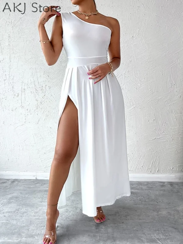 Women High Slit One Shoulder Maxi Dress Elegant Summer Party Dress - Image 8