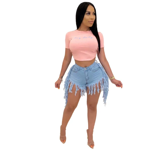 Summer Women Zipper Fly Washed Tassel Hem Regular Denim Short Pants Classic Streetwear Fashion Shorts Jeans - Image 4