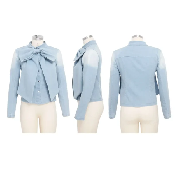 Women Autumn Winter Blouses Shirts Bow Neck Full Sleeve Sexy Denim Night Club Vintage Blouses Shirts Top Streetwear GLHG5295 - Image 6