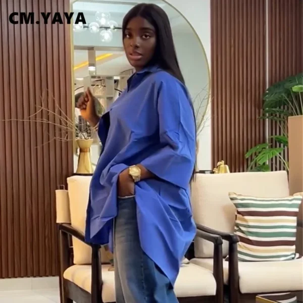Women Three Quarter Sleeve Turn-down Collar Loose Shirts 2025 SummerOL Work Fashion Turn-down Collar Slim Blouses - Image 4