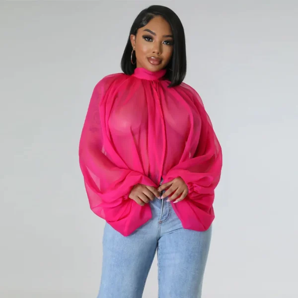 Women Fashion Gradient Printed Batwing Long Sleeve Front Split See Though Loose Sexy Party Club Blouse and Shirt Tops - Image 12