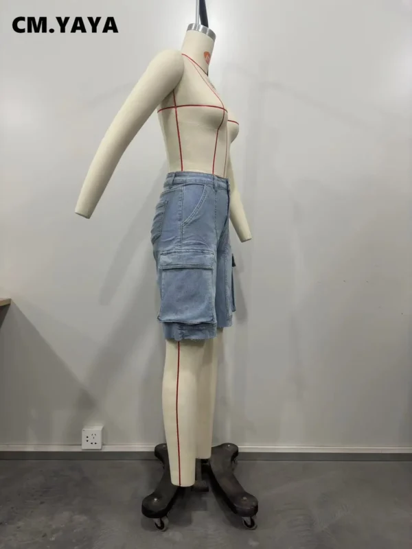 Women Fashion Pocket Side Straight Knee Length Cargo Jeans 2025 Summer Party Street Short Pants - Image 7