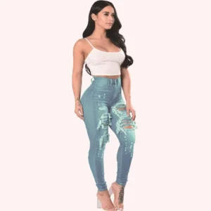 Denim Pants Women Retro Solid Sexy Hole Hollow Out Jeans Ripped Pencil Trousers Street Skinny High Waist Lady Pant