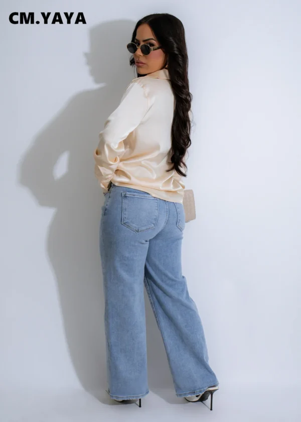 Women Long Sleeve Satin Button Down Top Single Breasted Shirts Autumn OL Work Fashion Turn-down Collar Slim Blouses - Image 19