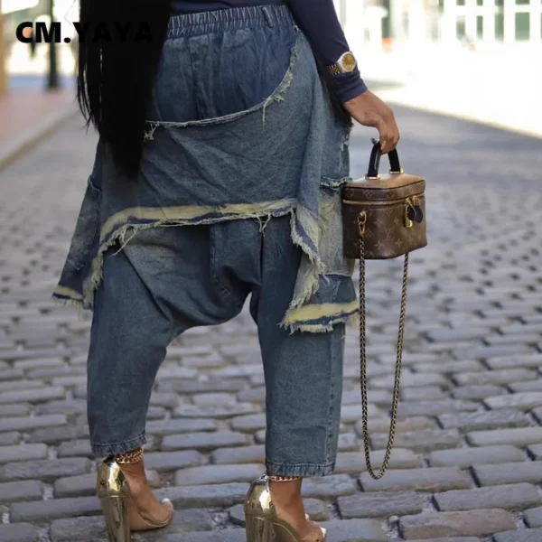 Women Streetwear Ripped Out Hole Denim Pants 2025 Fall Autumn Loose Safari Style Cargo Harem Hip Hop Jeans - Image 5