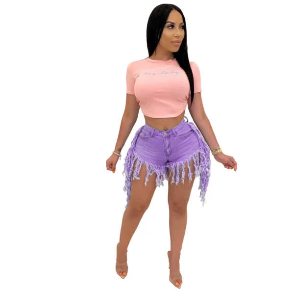Summer Women Zipper Fly Washed Tassel Hem Regular Denim Short Pants Classic Streetwear Fashion Shorts Jeans - Image 2