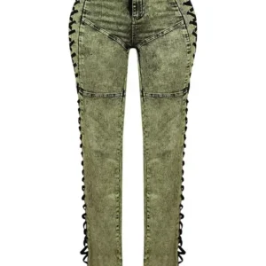 Women Streetwear Cutout Side Lace Up Cargo Pencil Denim Wide Leg Jeans Pants 2024 Fall Casual Fashion Holiday Trousers