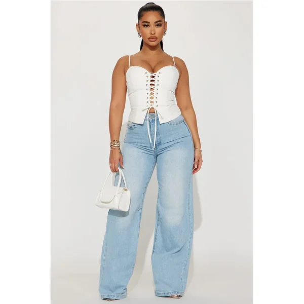 Women Lace Up Hollow Out Sleeveless Camis Tops Strapless 2024 Summer INS White Beach Holiday Streetwear Tee Top - Image 2