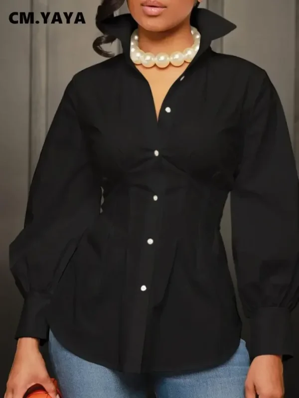 Vintage Women Green White Lon Gsleeve Single Breasted High Waist Corset Tunic Blouse and Shirt Tops - Image 6