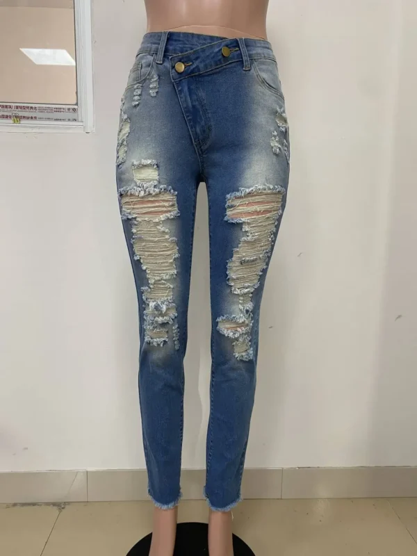 Denim Pants Women Retro Sexy Hole Hollow Out Jeans Ripped out Pencil Trousers 2024 Street Skinny High Waist Lady Pant - Image 6