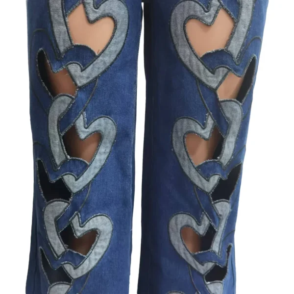 Women Vintage Cutout Love Hollow Out Cross Straight Denim Pants 2025 Fall Fashion INS High Waist Wide Leg Jeans Trousers - Image 6