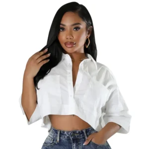 Women Half Sleeve V-neck Blouse and Shirt Street Basic Crop Tops  2024 Fashion Casual Summer Leisure Loose Outwear