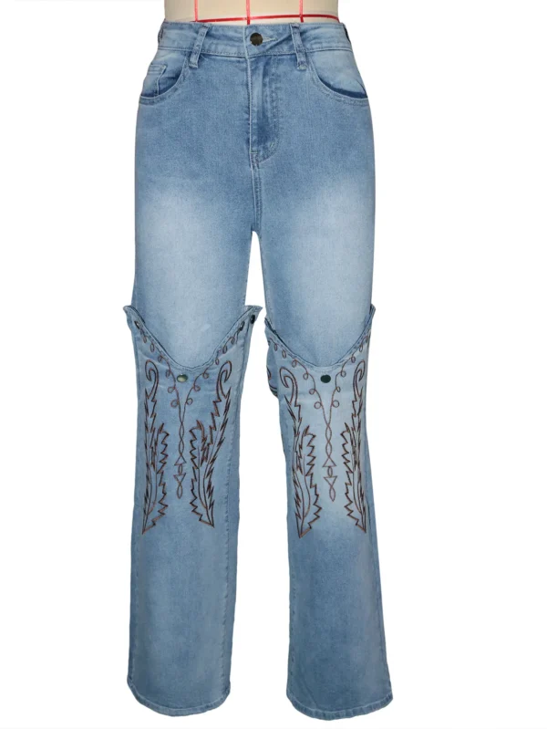 Women Denim Pants Retro Wide Leg Embroidery Jeans Straight Trousers 2025 Fashion Summer Street Lady Pants Trousers - Image 6