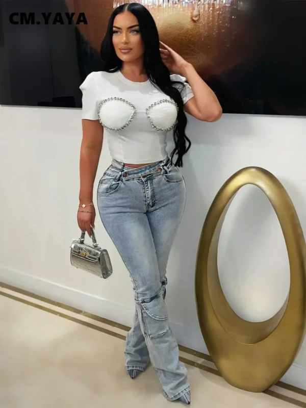 Women Streetwear Fashion Pocket Zipper Fly Denim Pants 2024 Washed Pencil Cross Waist Safari Style Cargo Wide Leg Jeans - Image 4