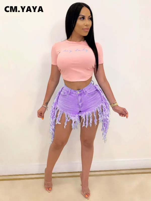 Summer Women Zipper Fly Washed Tassel Hem Regular Denim Short Pants Classic Streetwear Fashion Shorts Jeans - Image 11