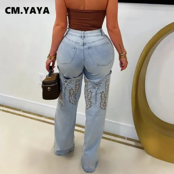 Women Denim Pants Retro Wide Leg Embroidery Jeans Straight Trousers 2025 Fashion Summer Street Lady Pants Trousers - Image 4