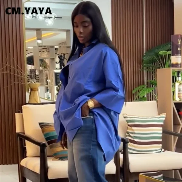 Women Three Quarter Sleeve Turn-down Collar Loose Shirts 2025 SummerOL Work Fashion Turn-down Collar Slim Blouses - Image 3