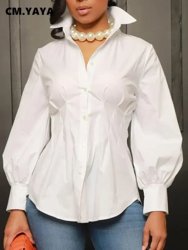 Vintage Women Green White Lon Gsleeve Single Breasted High Waist Corset Tunic Blouse and Shirt Tops - Image 5