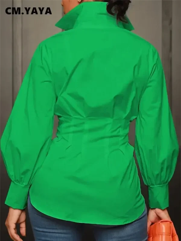 Vintage Women Green White Lon Gsleeve Single Breasted High Waist Corset Tunic Blouse and Shirt Tops - Image 8
