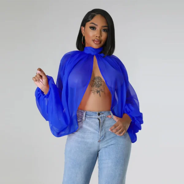 Women Fashion Gradient Printed Batwing Long Sleeve Front Split See Though Loose Sexy Party Club Blouse and Shirt Tops - Image 5